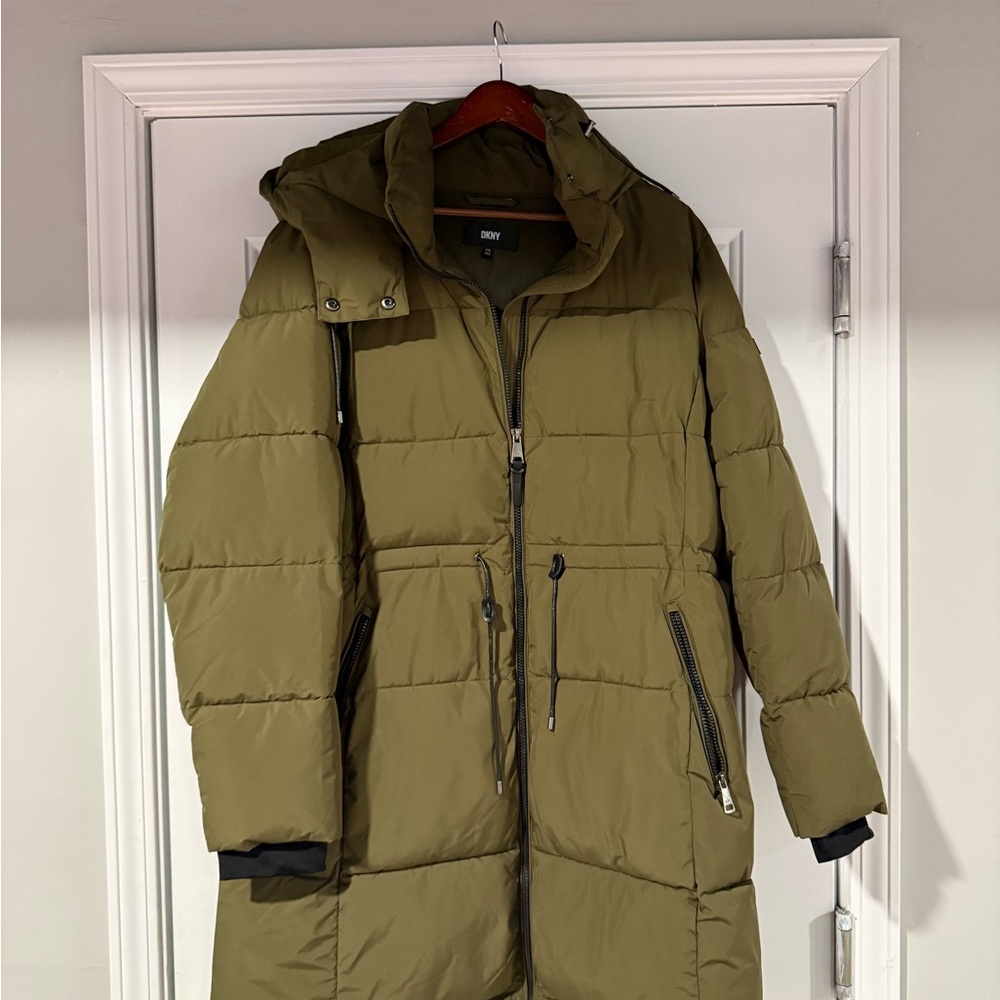 DKNY Olive Green Puffer Coat for Women
